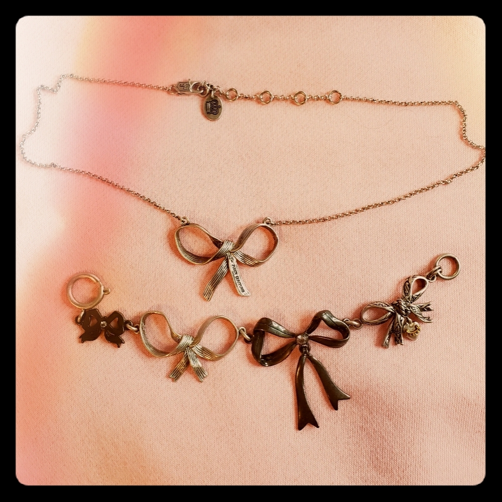 Juicy Couture bow necklace bracelet set silver